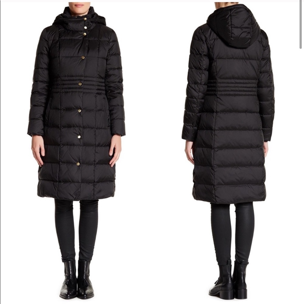 Cole Haan Hooded Quilted Black Puffer Coat XL S